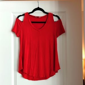 Saks Fifth Ave red cold shoulder tee